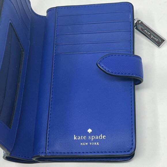 Kate Spade Schuyler Wave Stripe Medium Company Bifold Wallet blue - Picture 7 of 11